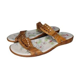 Pikolinos Brandy Tan Brown Leather Strqp Slides Shoes Sandals Sz 41 EU 10.5-11